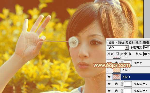 ‘Photoshop将绿荫美女图片调出出唯美的暖色调‘