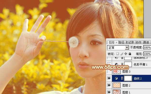 ‘Photoshop将绿荫美女图片调出出唯美的暖色调‘