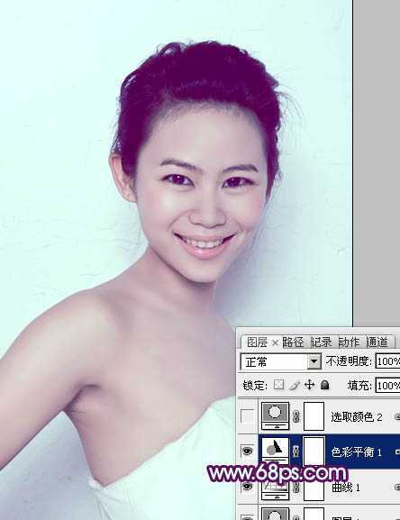 ‘Photoshop为人像图片调制出甜美的质感淡青色效果‘