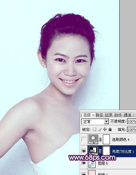 ‘Photoshop为人像图片调制出甜美的质感淡青色效果‘