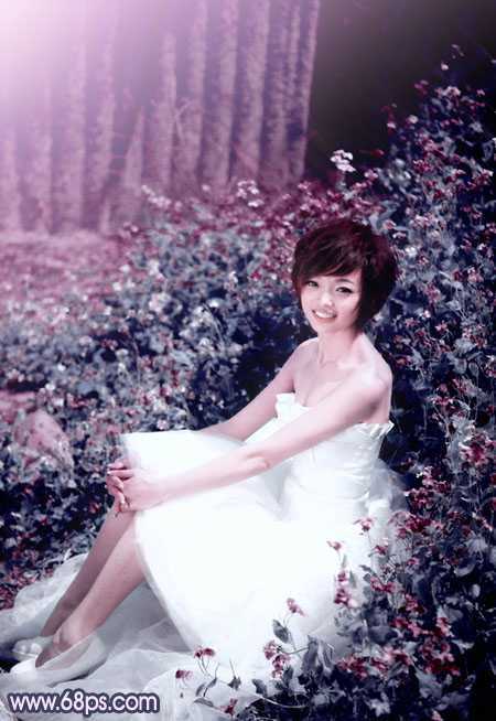 ‘Photoshop将外景人物图片调成柔和的古典暗调青紫色‘