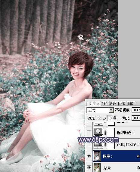 ‘Photoshop将外景人物图片调成柔和的古典暗调青紫色‘