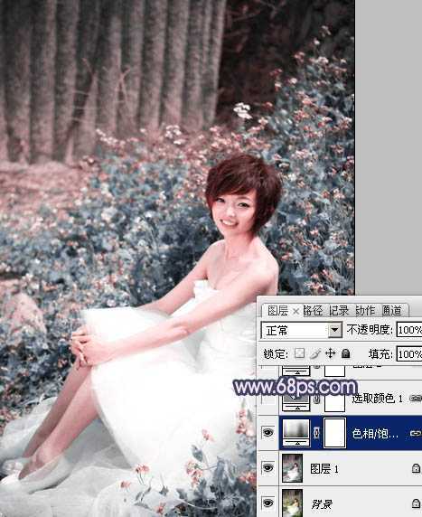 ‘Photoshop将外景人物图片调成柔和的古典暗调青紫色‘