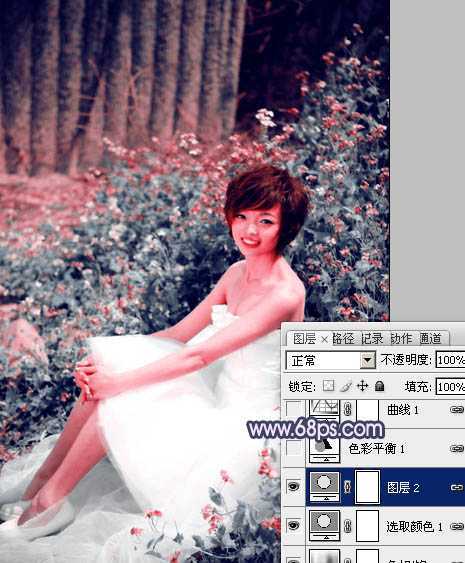‘Photoshop将外景人物图片调成柔和的古典暗调青紫色‘