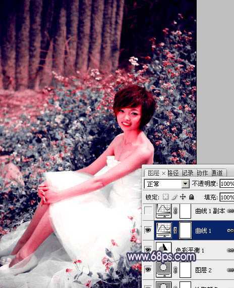 ‘Photoshop将外景人物图片调成柔和的古典暗调青紫色‘