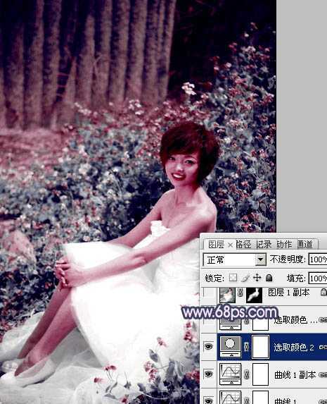 ‘Photoshop将外景人物图片调成柔和的古典暗调青紫色‘