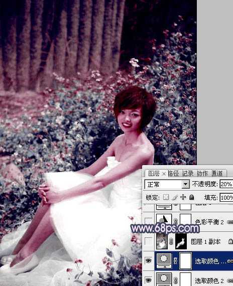 ‘Photoshop将外景人物图片调成柔和的古典暗调青紫色‘