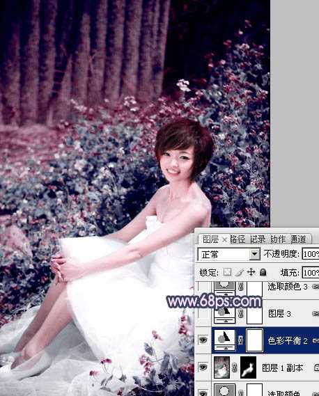 ‘Photoshop将外景人物图片调成柔和的古典暗调青紫色‘