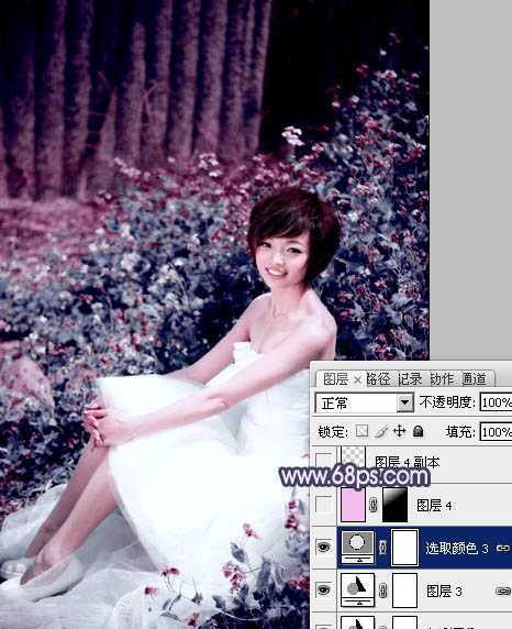 ‘Photoshop将外景人物图片调成柔和的古典暗调青紫色‘