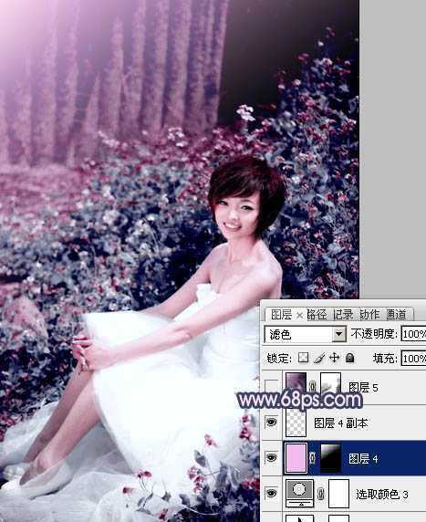‘Photoshop将外景人物图片调成柔和的古典暗调青紫色‘