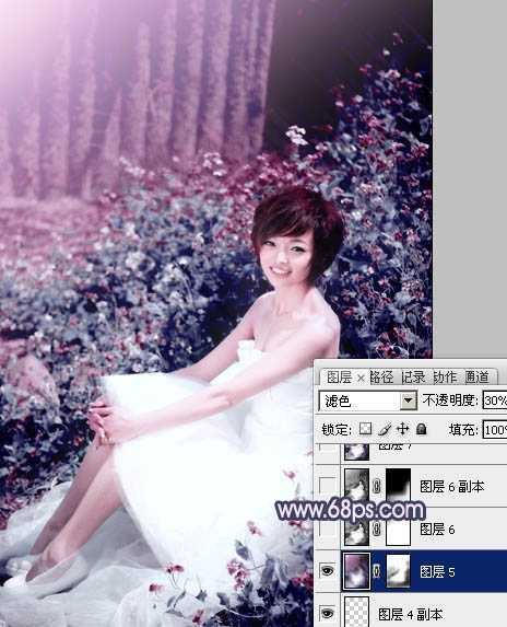 ‘Photoshop将外景人物图片调成柔和的古典暗调青紫色‘