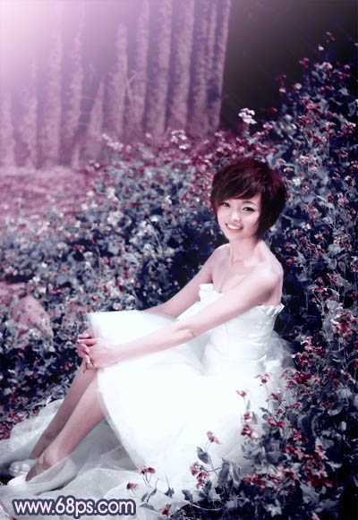 ‘Photoshop将外景人物图片调成柔和的古典暗调青紫色‘