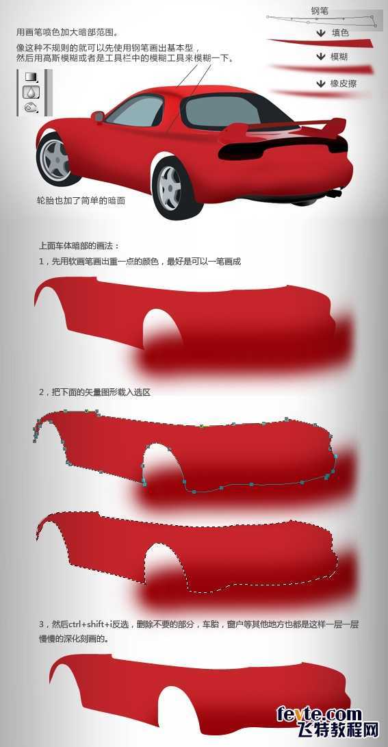 ‘PS绘制逼真漂亮的红色跑车教程‘