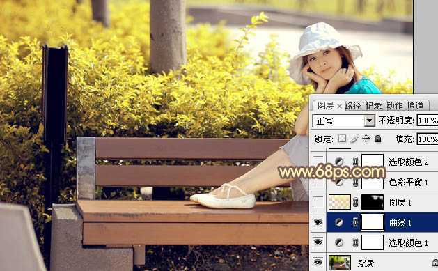 ‘Photoshop为公园美女图片调制出唯美的淡黄回忆色‘