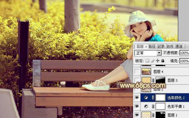 ‘Photoshop为公园美女图片调制出唯美的淡黄回忆色‘