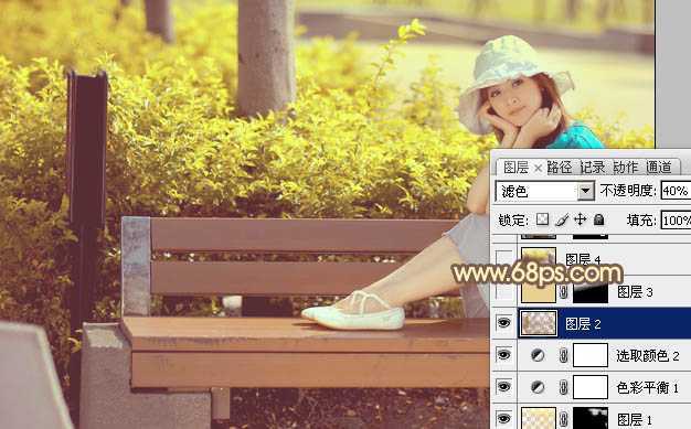 ‘Photoshop为公园美女图片调制出唯美的淡黄回忆色‘