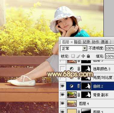 ‘Photoshop为公园美女图片调制出唯美的淡黄回忆色‘
