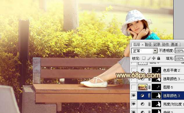 ‘Photoshop为公园美女图片调制出唯美的淡黄回忆色‘