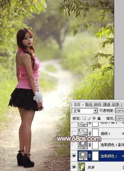 ‘Photoshop为树林人物图片调出柔美的秋季橙黄色‘