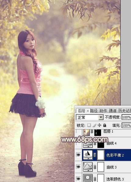 ‘Photoshop为树林人物图片调出柔美的秋季橙黄色‘