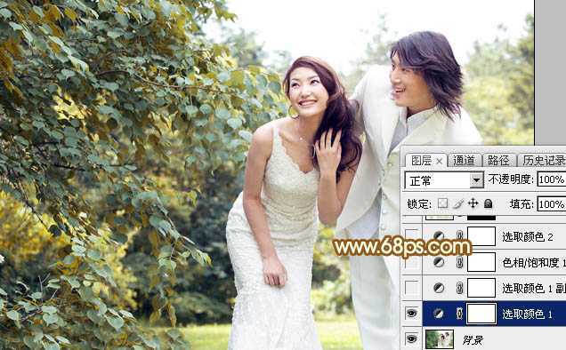 ‘Photoshop打造唯美的黄褐色秋季外景婚片‘