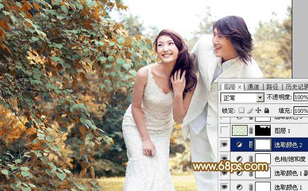 ‘Photoshop打造唯美的黄褐色秋季外景婚片‘