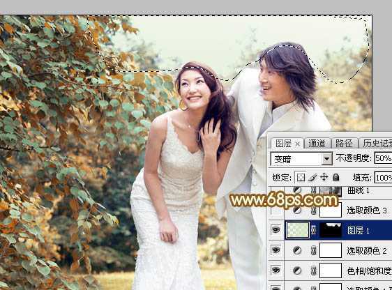 ‘Photoshop打造唯美的黄褐色秋季外景婚片‘