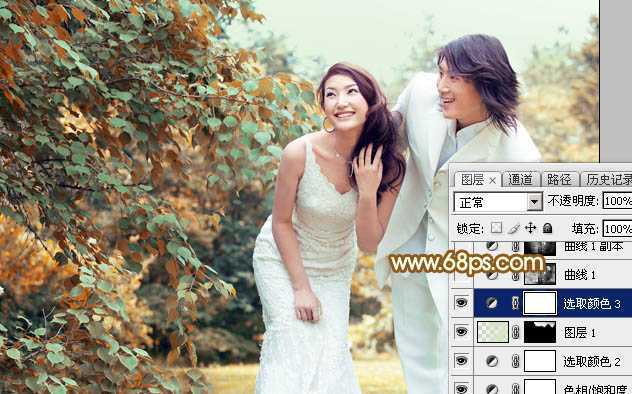 ‘Photoshop打造唯美的黄褐色秋季外景婚片‘