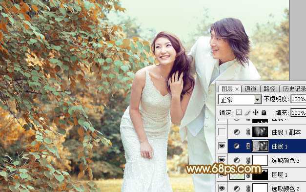 ‘Photoshop打造唯美的黄褐色秋季外景婚片‘
