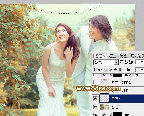 ‘Photoshop打造唯美的黄褐色秋季外景婚片‘