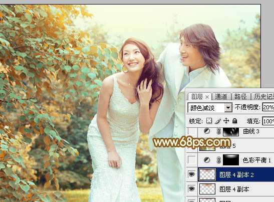 ‘Photoshop打造唯美的黄褐色秋季外景婚片‘