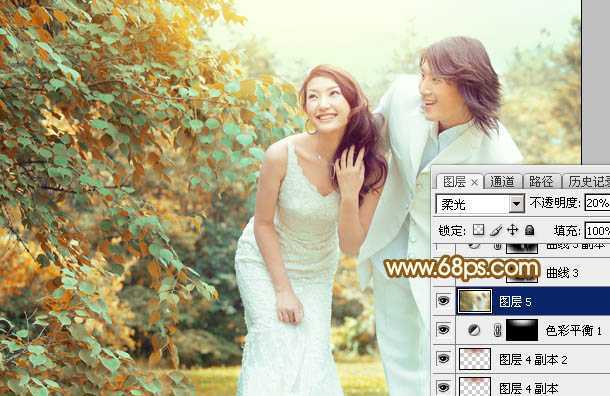 ‘Photoshop打造唯美的黄褐色秋季外景婚片‘