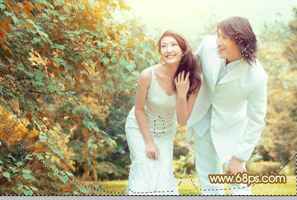 ‘Photoshop打造唯美的黄褐色秋季外景婚片‘