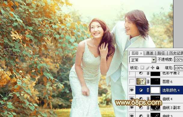 ‘Photoshop打造唯美的黄褐色秋季外景婚片‘