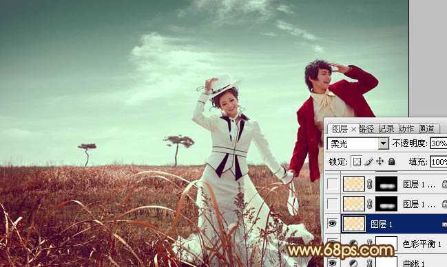 ‘Photoshop将逆光情侣图片增加漂亮的青红色‘