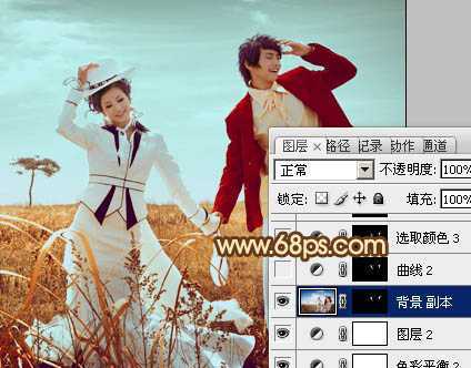 ‘Photoshop将逆光情侣图片增加漂亮的青红色‘