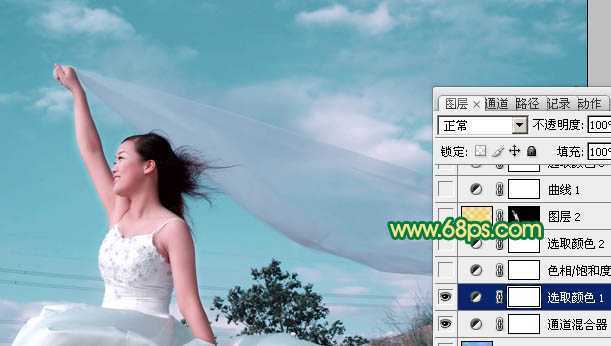‘Photoshop将外景人物图片调成清爽的青绿色‘