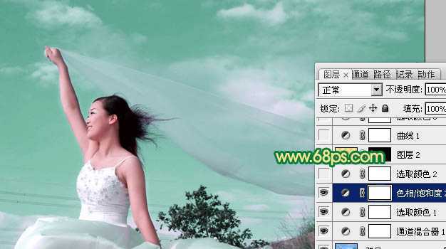 ‘Photoshop将外景人物图片调成清爽的青绿色‘