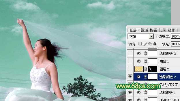 ‘Photoshop将外景人物图片调成清爽的青绿色‘
