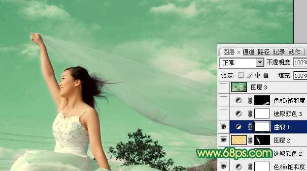 ‘Photoshop将外景人物图片调成清爽的青绿色‘