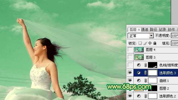 ‘Photoshop将外景人物图片调成清爽的青绿色‘