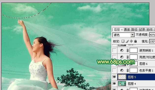 ‘Photoshop将外景人物图片调成清爽的青绿色‘
