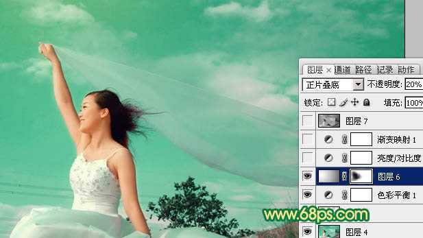 ‘Photoshop将外景人物图片调成清爽的青绿色‘