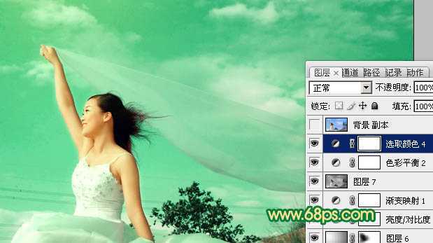 ‘Photoshop将外景人物图片调成清爽的青绿色‘