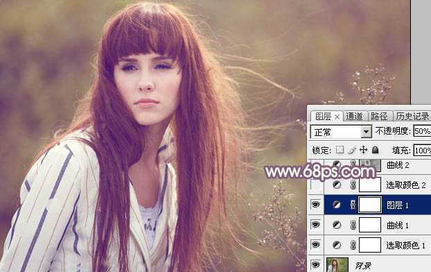 ‘Photoshop为秋季外景美女调制出唯美的淡褐色‘