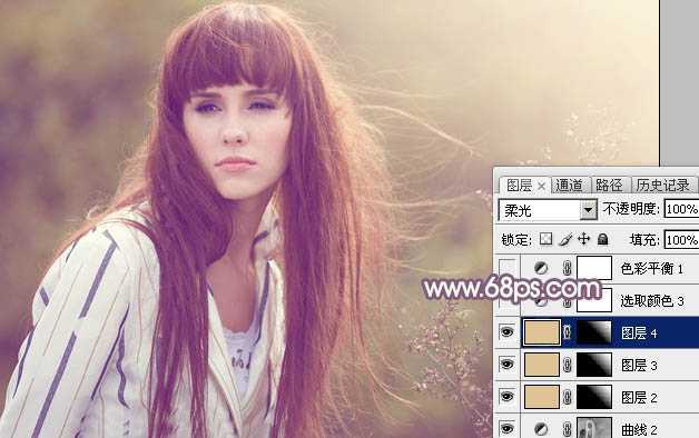 ‘Photoshop为秋季外景美女调制出唯美的淡褐色‘