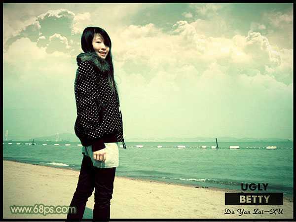‘Photoshop将海景人物图片调成柔美的淡绿色‘