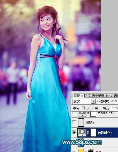 ‘Photoshop下将街景美女图片调成时尚的青蓝色‘