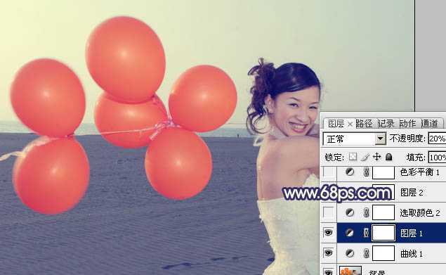 ‘Photoshop将海景婚片调制出柔美的蓝橙色的背景‘
