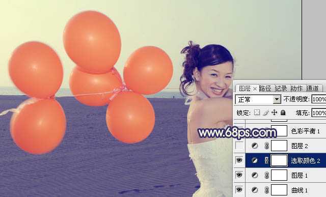 ‘Photoshop将海景婚片调制出柔美的蓝橙色的背景‘